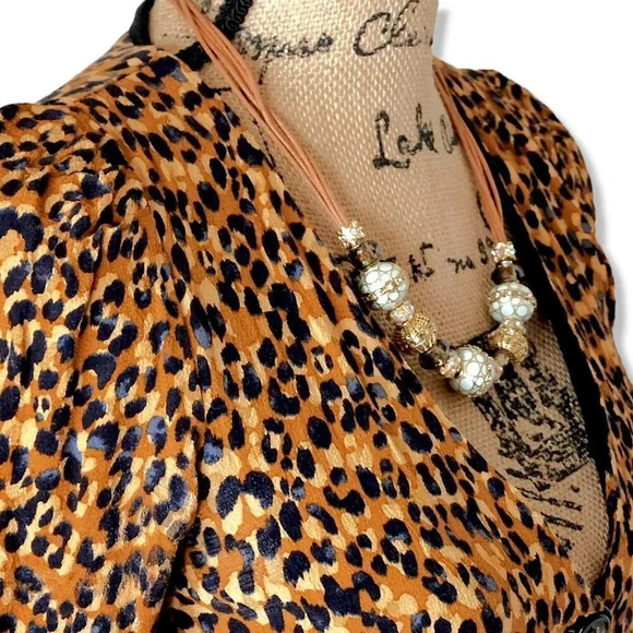 Zara TRF Animal Cheetah Print Pleated Shoulder Lined Jacket Dress Sz Small Maxi - Picture 7 of 15